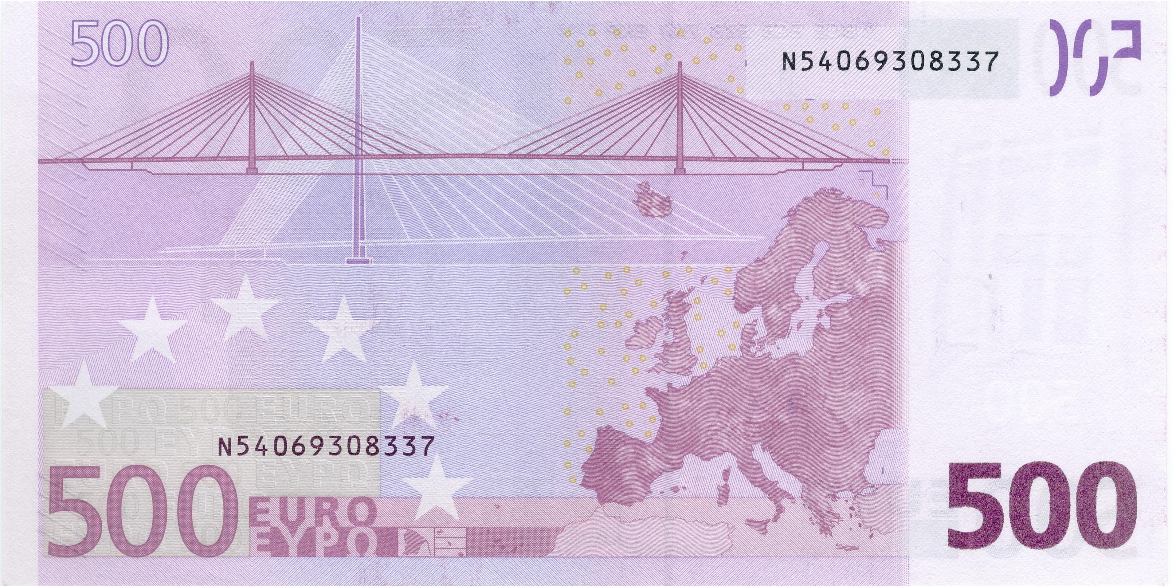 500 EURO, 2002, Séria "N", Rakúsko Tlačová doska:&nbsp;F007D5 Podpis: Mario Draghi Stav: UNC
