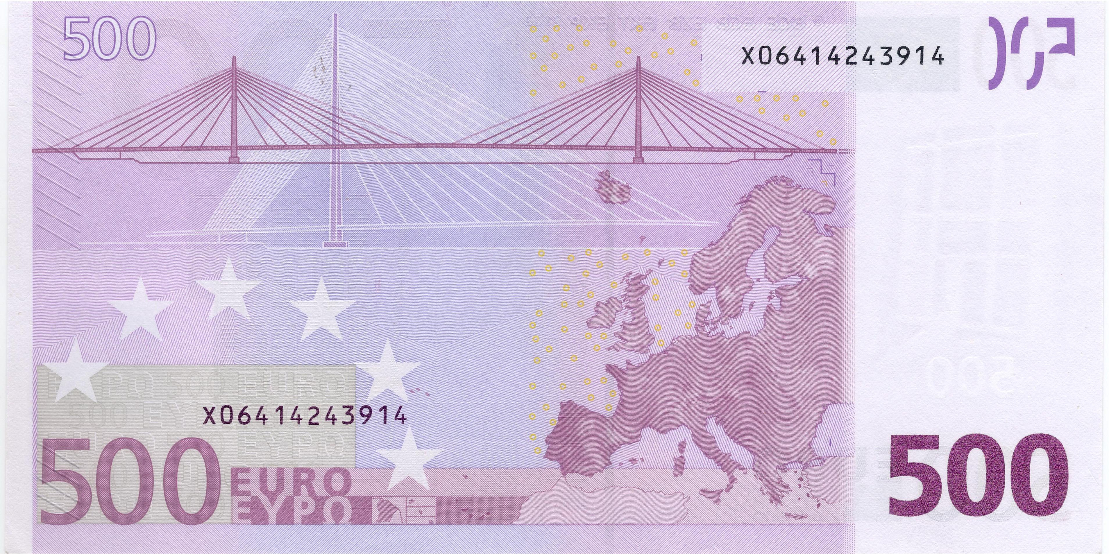 500 EURO, 2002, Séria "X", Nemecko Tlačová doska: R013F3 Podpis: Jean-Claude Trichet Stav: UNC
