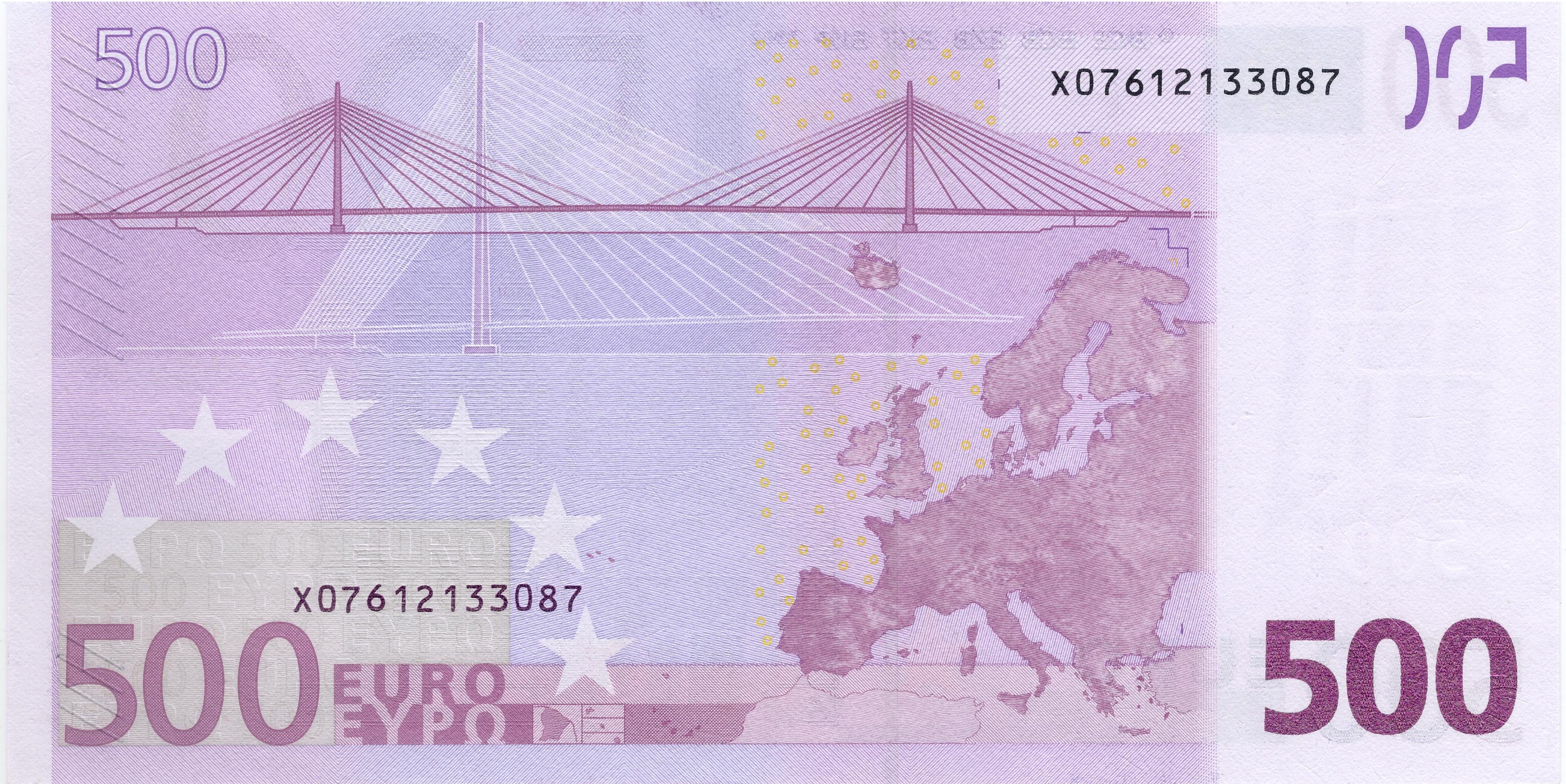 500 EURO, 2002, Séria "X", Nemecko Tlačová doska: R015C2 Podpis: Jean-Claude Trichet Stav: UNC
