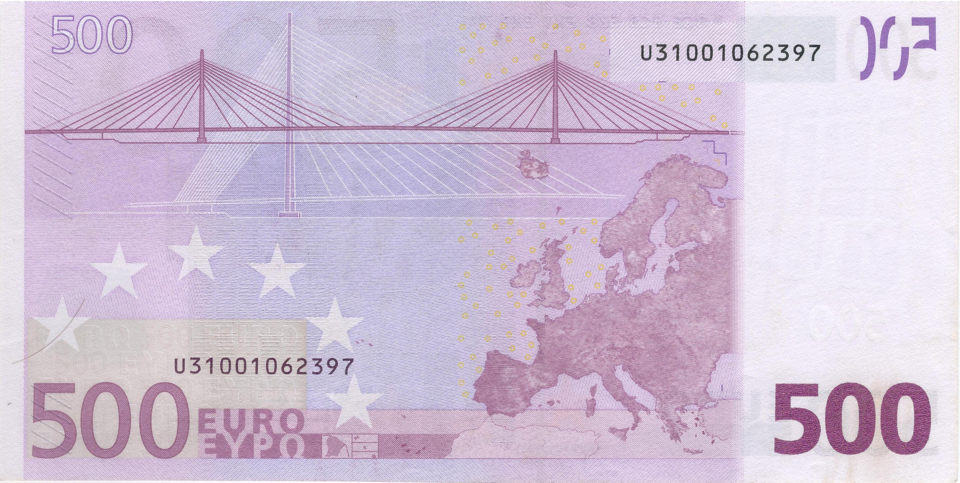 500 EURO, 2002, Séria "U", Francúzsko Tlačová doska:&nbsp;T001E5 Podpis: Willem Frederik "Wim" Duisenberg Stav: UNC