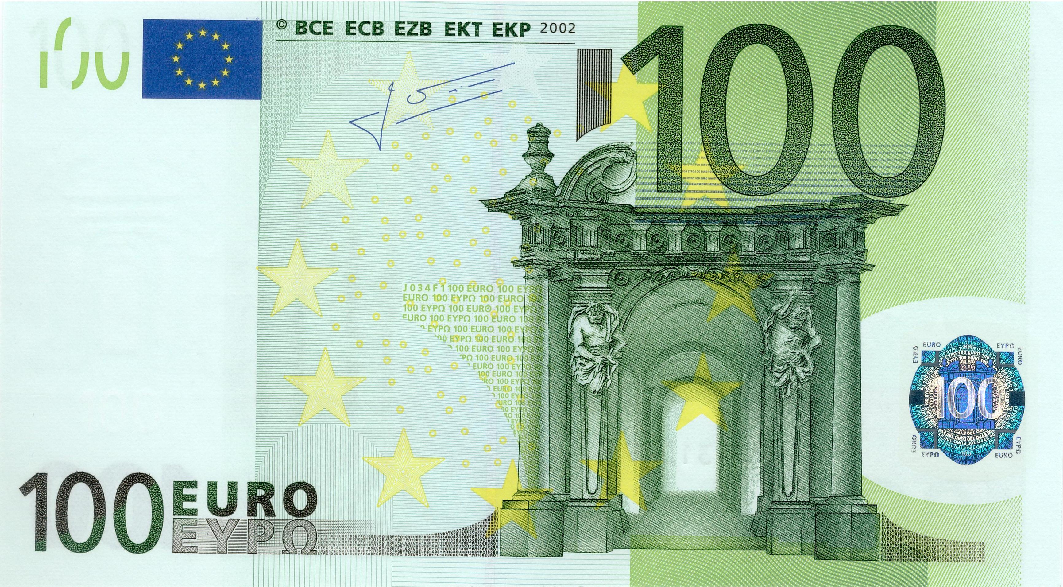 100 EURO, 2002, Séria "S", Taliansko Tlačová doska: J034F1 Podpis: Jean-Claude Trichet Stav: UNC