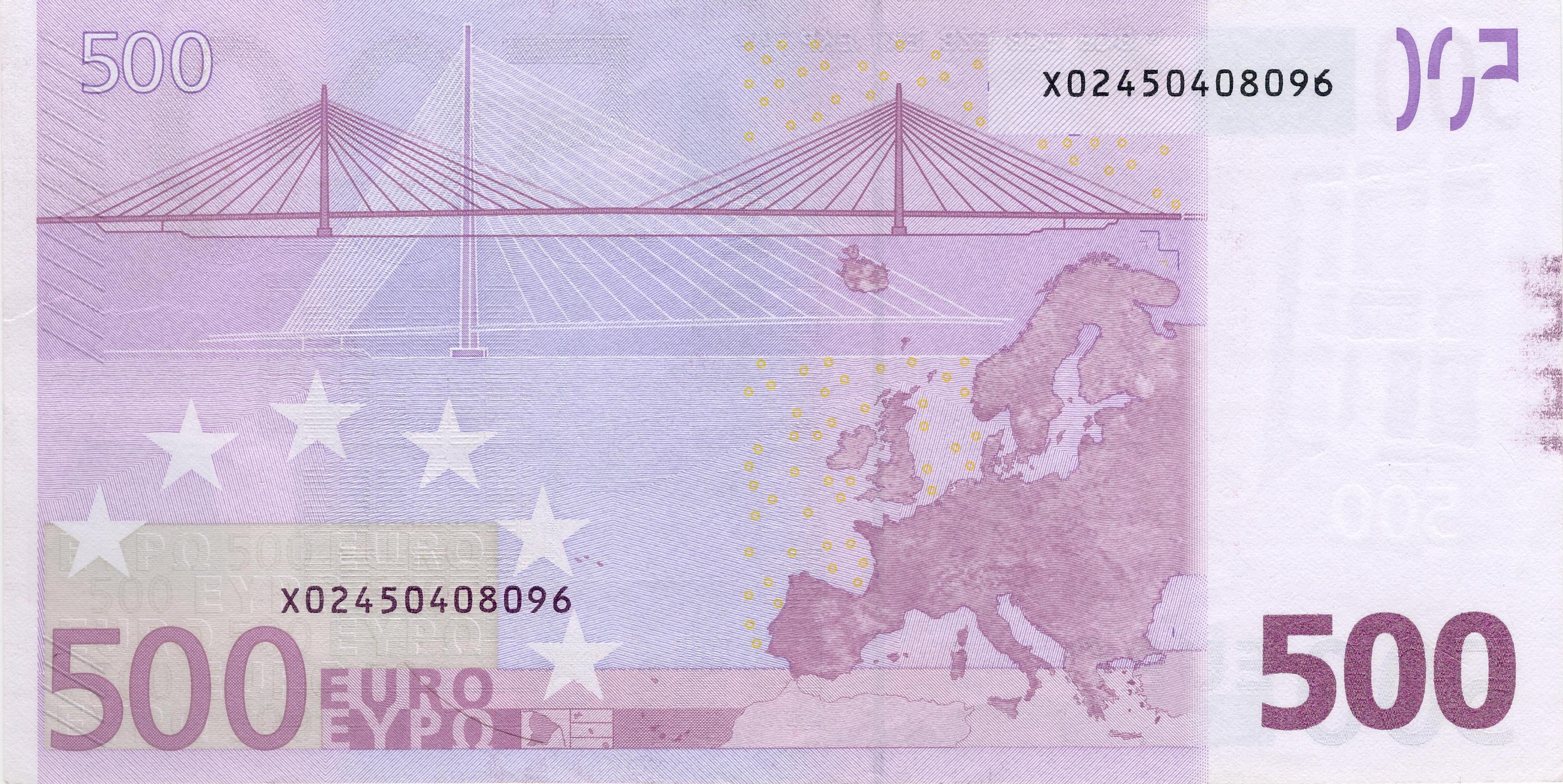 500 EURO, 2002, Séria "X", Nemecko, Tlačová doska: R008B2, Podpis: Jean-Claude Trichet, Stav: UNC, CHYBOTLAČ!