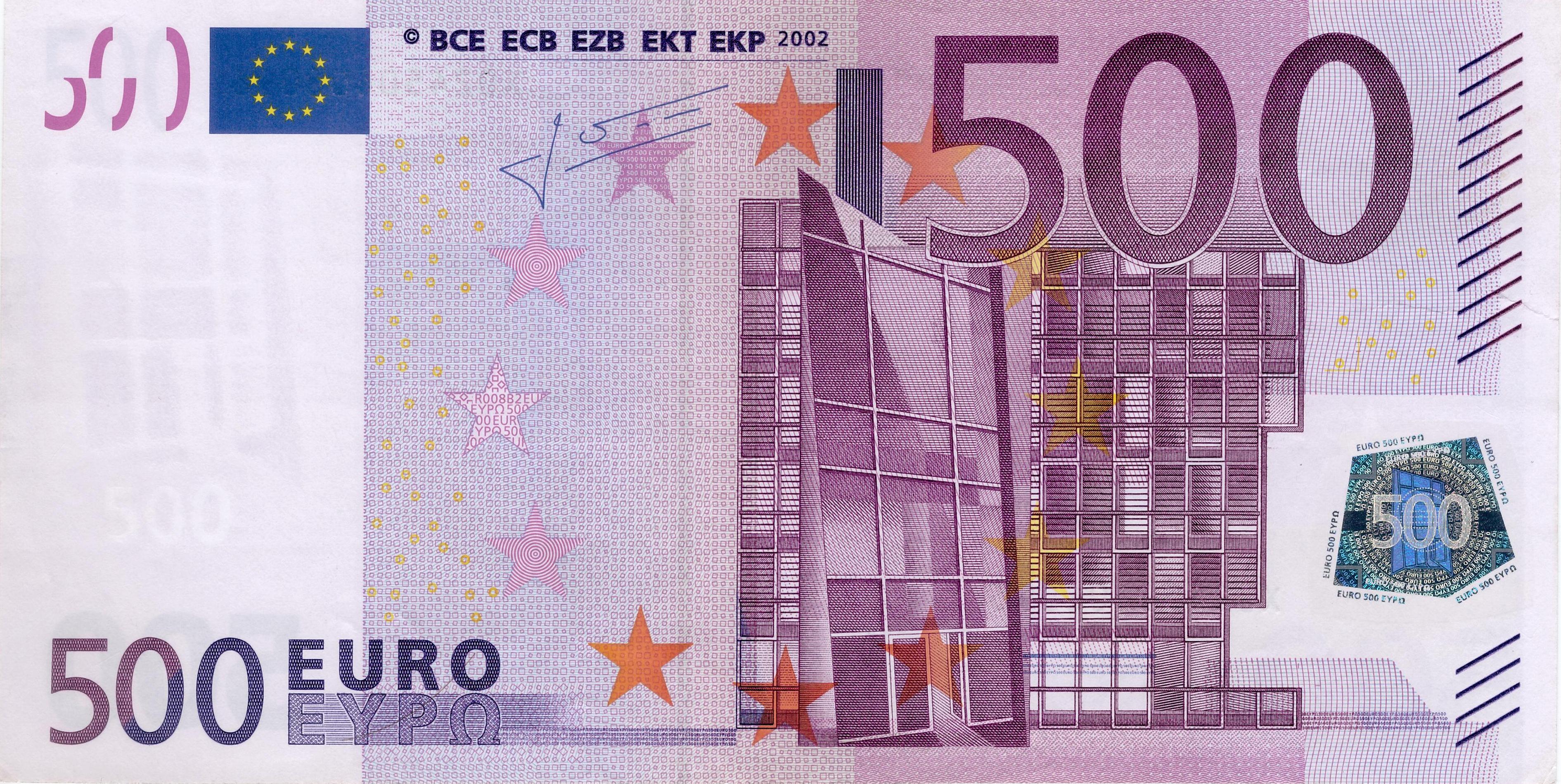 500 EURO, 2002, Séria "X", Nemecko, Tlačová doska: R008B2, Podpis: Jean-Claude Trichet, Stav: UNC, CHYBOTLAČ!