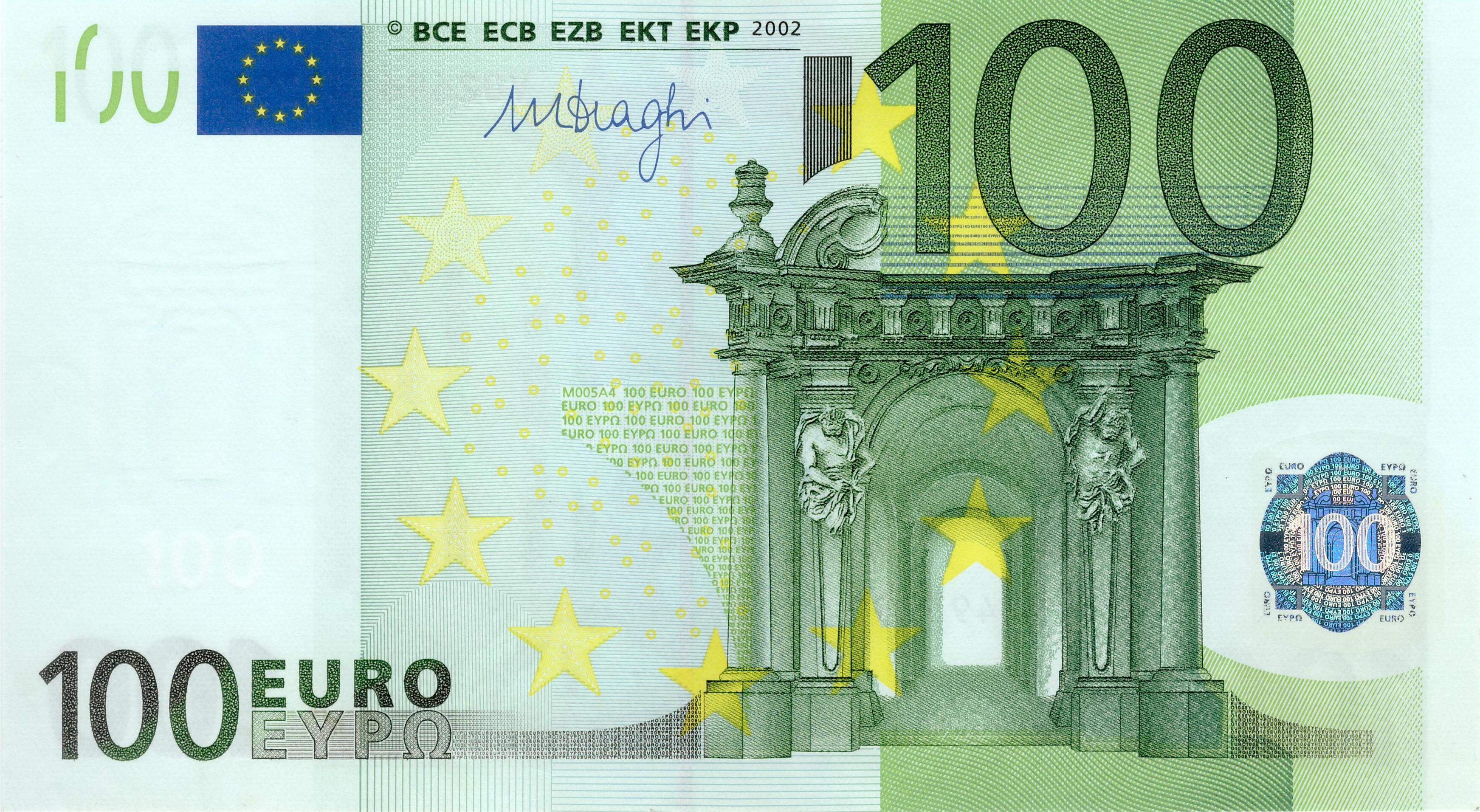 100 EURO, 2002, Séria "V", Španielsko, Tlačová doska: M005A4, Podpis: Mario Draghi,, Stav: UNC