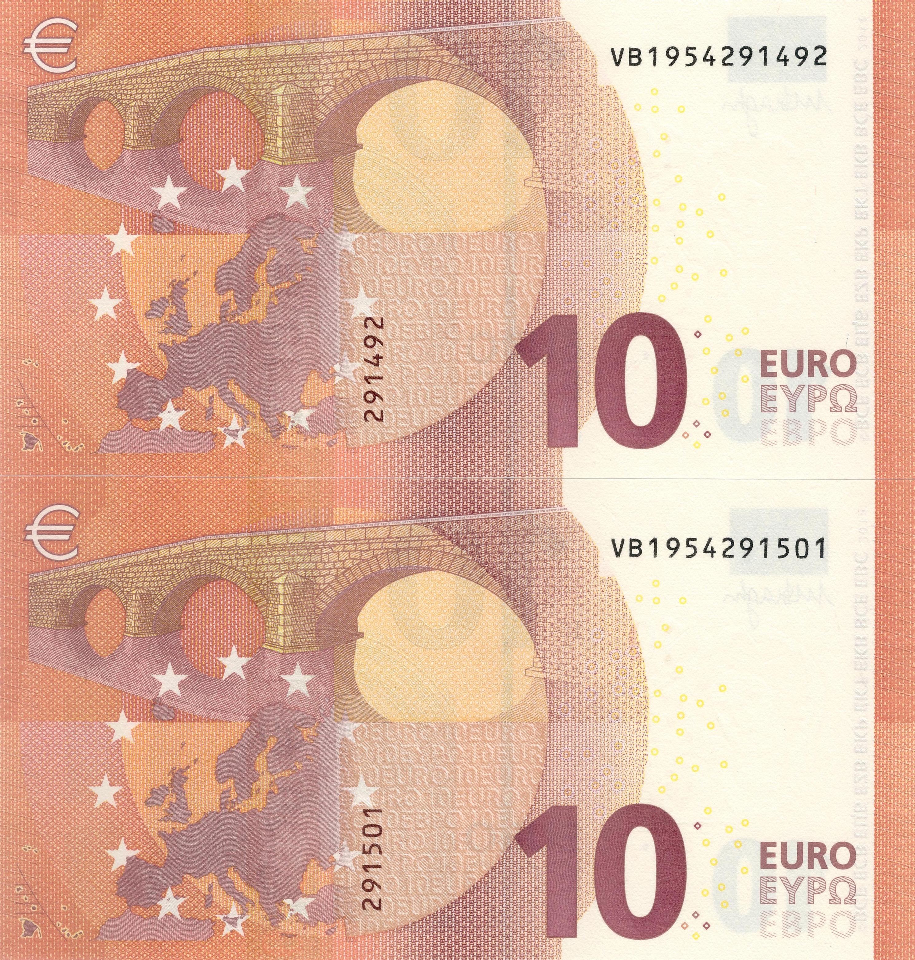 2 x 10 EURO, 2014, Séria „V“, Tlačová doska: V010D4 – Postupka !