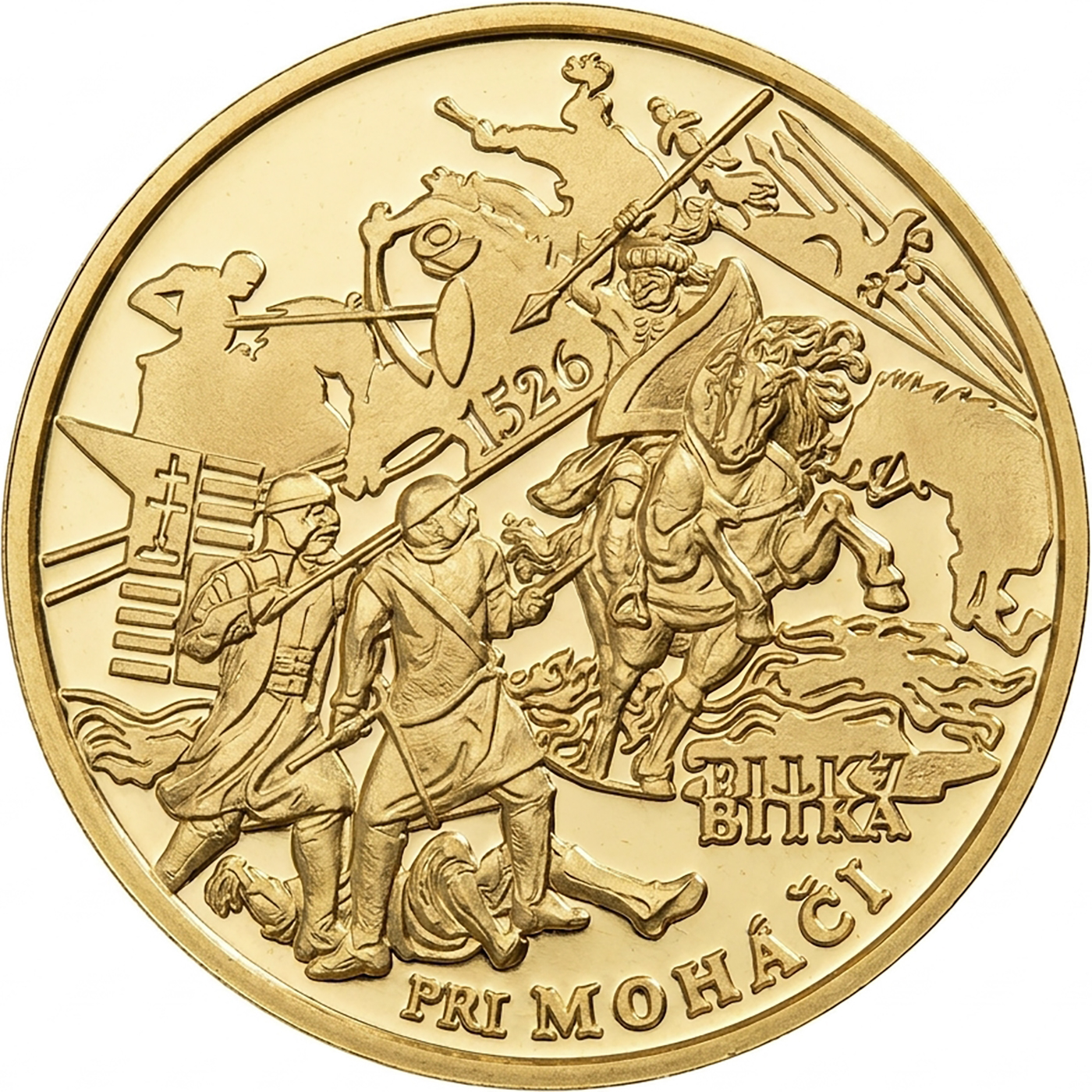 Zlatá zberateľská eurominca (proof vyhotovenie), v nominálnej hodnote 100 eur - Bitka pri Moháči - 500. výročie.