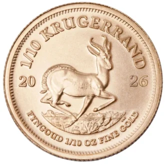 Zlatá investičná minca Krugerrand, 1/10 Oz (3,11 g) zlata, rýdzosť 22 karátov (916,7/1000), bez oficiálnej nominálnej hodnoty, ročník 2026.