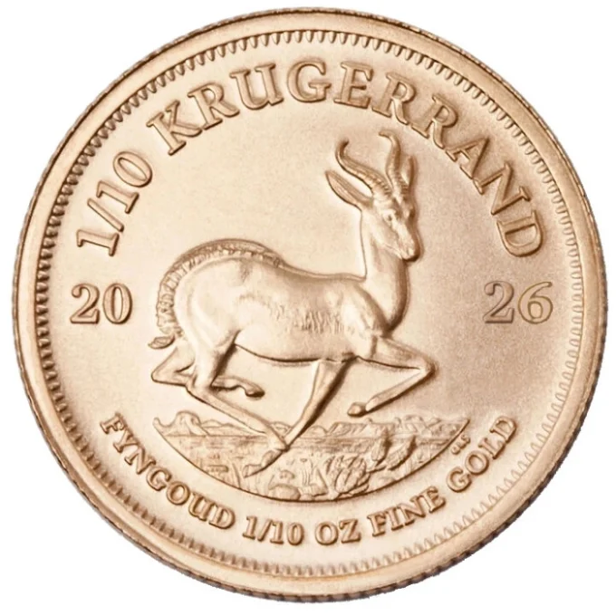136676-krugerrand_2026_gold_coin_1-10_1-webp Zlatá investičná minca Krugerrand, 1/10 Oz (3,11 g) zlata, rýdzosť 22 karátov (916,7/1000), bez oficiálnej nominálnej hodnoty, ročník 2026.
